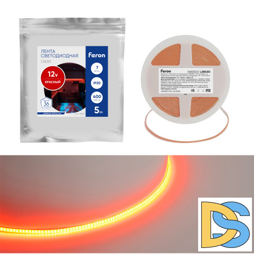Светодиодная лента Feron LS630 12В 7Вт/м Красный 5м IP20 48952