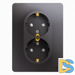 Розетка 2-ая электрическая с заземлением с защитными шторками, Графит, серия Glossa, Schneider Electric