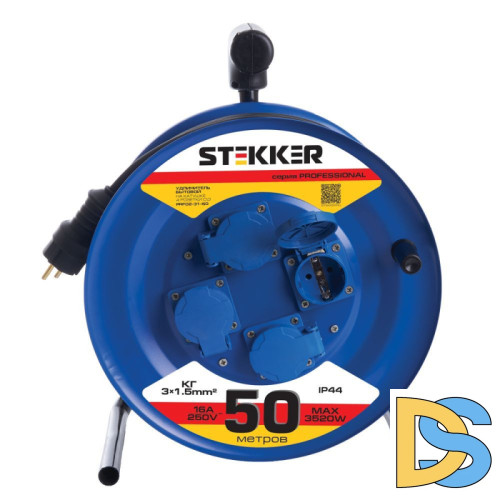 Удлинитель на металлической катушке 4-местный Stekker PRF02-31-50 50м 39787
