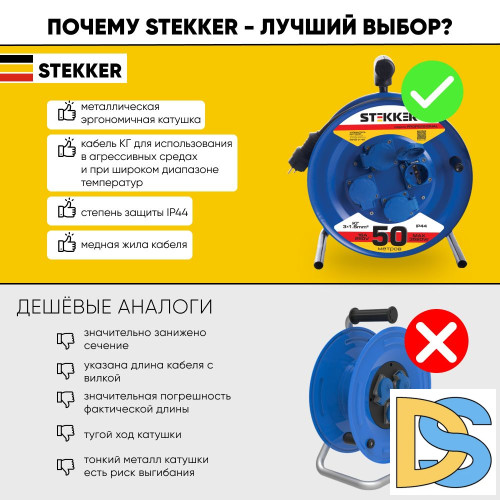 Удлинитель на металлической катушке 4-местный Stekker PRF02-31-50 50м 39787