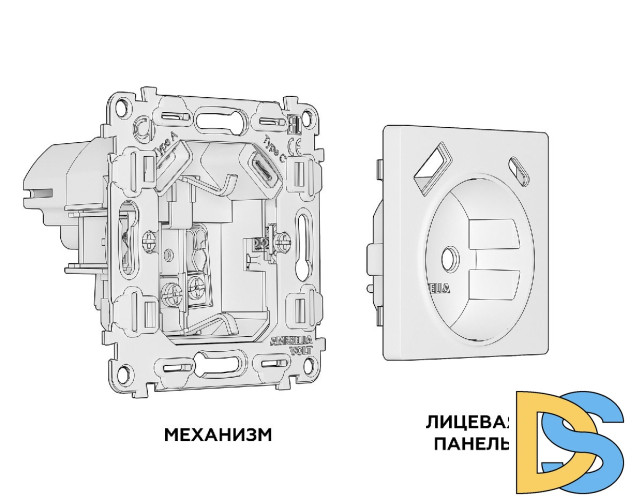 Комплект механизма розетки 2USB A+C 20W (быстрая зарядка) с/з Ambrella Volt Alfa MA640010
