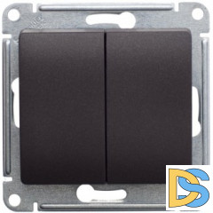 Выключатель 2-клавишный проходной (с двух мест), Шоколад, серия Glossa, Schneider Electric