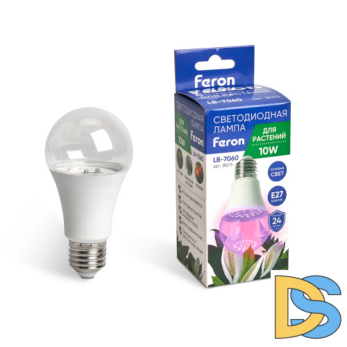 Лампа светодиодная для растений Feron LB-7060 E27 10W красно-синий спектр 38275