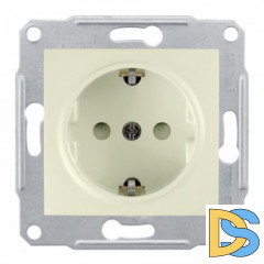 Розетка 1-ая электрическая, с заземлением и защитными шторками, Бежевый, серия Sedna, Schneider Electric