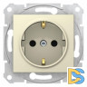 Розетка 1-ая электрическая, с заземлением и защитными шторками, Бежевый, серия Sedna, Schneider Electric