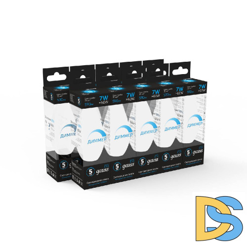 Лампа светодиодная диммируемая Gauss E14 7W 6500K свеча матовая 103101307-D