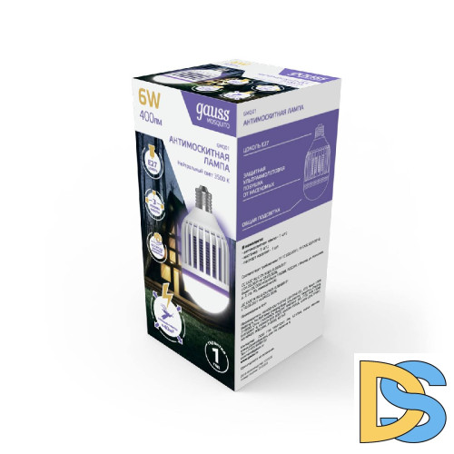 Лампа светодиодная антимоскитная Gauss E27 6W 3500K белая GMQ01