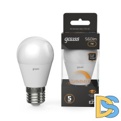 Лампа светодиодная диммируемая Gauss E27 7W 3000K матовая 105102107-D