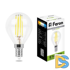 Лампа светодиодная филаментная Feron E14 7W 4000K Шар Прозрачная LB-52 25875