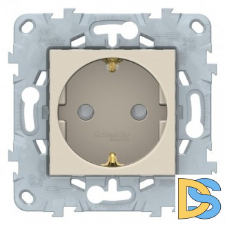 Розетка 1-ая электрическая, с заземлением и защитными шторками(винтовой зажим), Бежевый, серия Unica New, Schneider Electric
