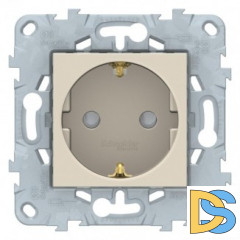 Розетка 1-ая электрическая, с заземлением и защитными шторками(винтовой зажим), Бежевый, серия Unica New, Schneider Electric