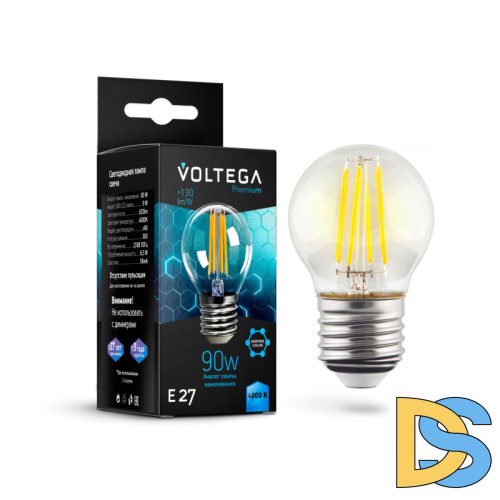 Лампа светодиодная филаментная Voltega E27 7W 4000K шар прозрачный VG10-G45E27cold9W-F 7139