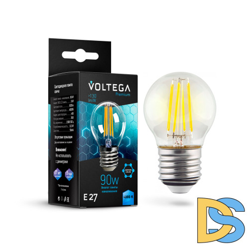 Лампа светодиодная филаментная Voltega E27 7W 4000K шар прозрачный VG10-G45E27cold9W-F 7139