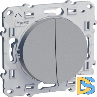 Выключатель 2-клавишный проходной (с двух мест), Алюминий, серия Odace, Schneider Electric