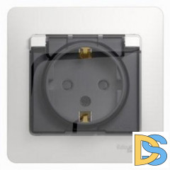 Розетка 1-ая электрическая, с заземлением, крышкой IР44, влагозащищенная, Белый, серия Glossa, Schneider Electric