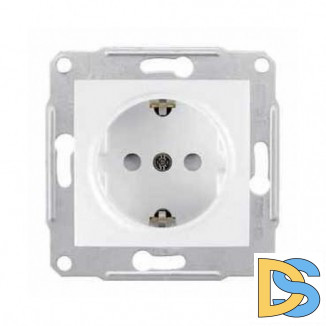 Розетка 1-ая электрическая, с заземлением и защитными шторками, Белый, серия Sedna, Schneider Electric