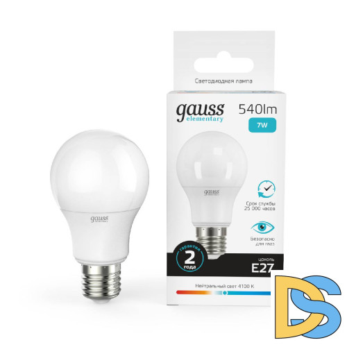 Лампа светодиодная Gauss E27 7W 4100K матовая 23227A