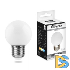 Лампа светодиодная Feron Е27 1W 6400K Шар Матовая LB-37 25115