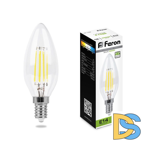 Лампа светодиодная филаментная диммируемая Feron Е14 7W 4000K Свеча Прозрачная LB-166 25871