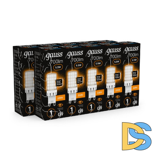 Лампа светодиодная Gauss G9 5,5W 3000К прозрачная 107009106