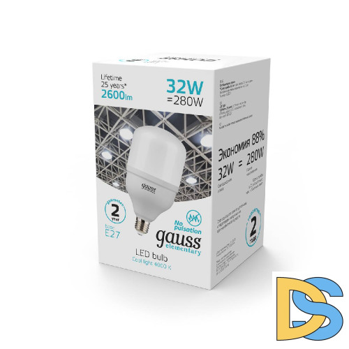 Лампа светодиодная Gauss E27 32W 4000K матовая 63223