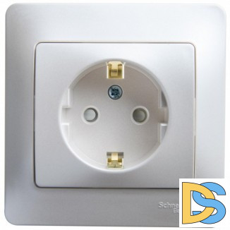 Розетка 1-ая электрическая, с заземлением и защитными шторками(в сборе), Перламутр, серия Glossa, Schneider Electric