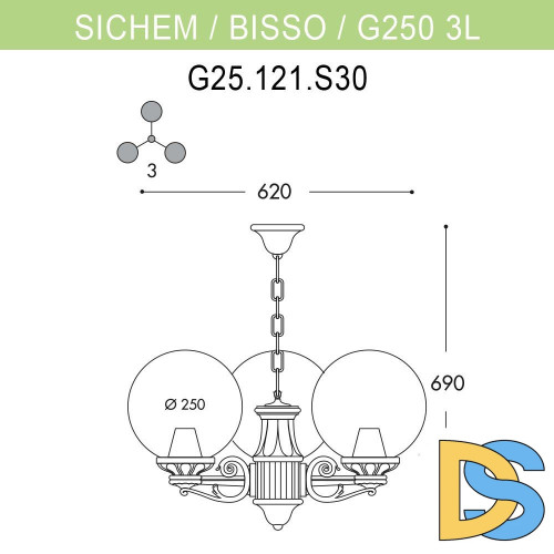 Уличный подвесной светильник Fumagalli Sichem/Bisso/G250 3L G25.120.S30.BYE27