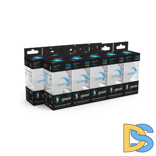 Лампа светодиодная диммируемая Gauss E14 7W 6500K шар матовый 105101307-D