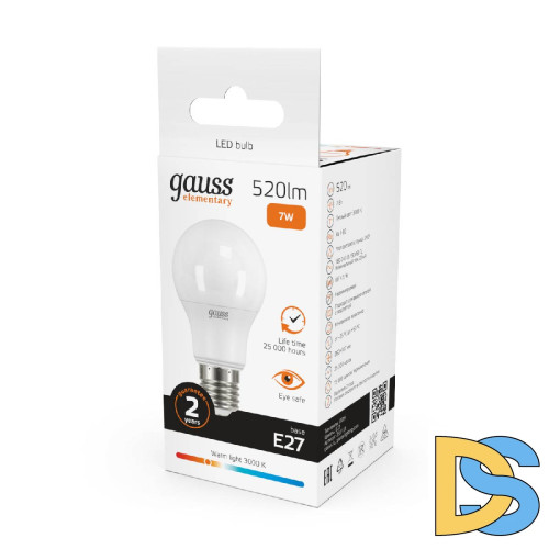 Лампа светодиодная Gauss E27 7W 2700K матовая 23217A