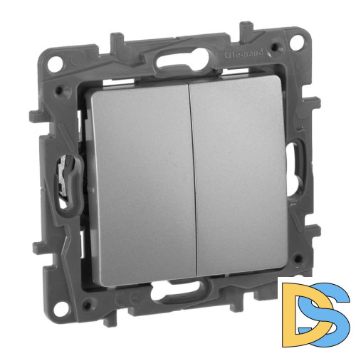 Переключатель двухклавишный Legrand Etika 10A 250V алюминий 672412