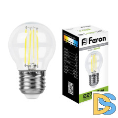Лампа светодиодная филаментная Feron E27 7W 4000K Шар Прозрачная LB-52 25877