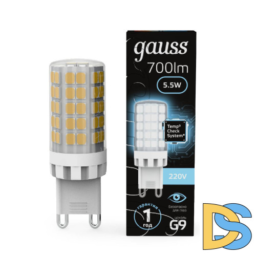 Лампа светодиодная Gauss G9 5,5W 4100К прозрачная 107009206