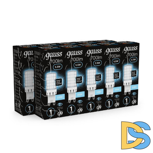 Лампа светодиодная Gauss G9 5,5W 4100К прозрачная 107009206