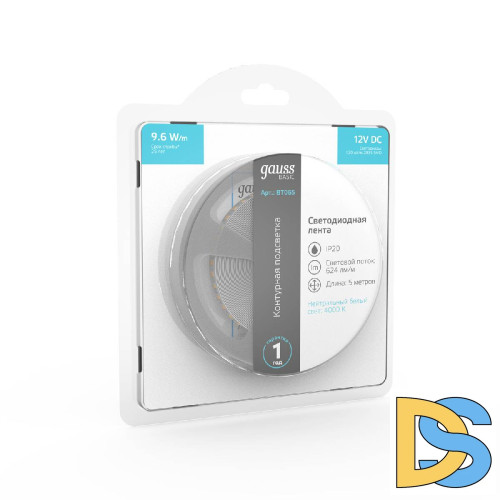 Светодиодная лента Gauss Basic 12В 2835 9,6Вт/м 4000K 5м IP20 BT065