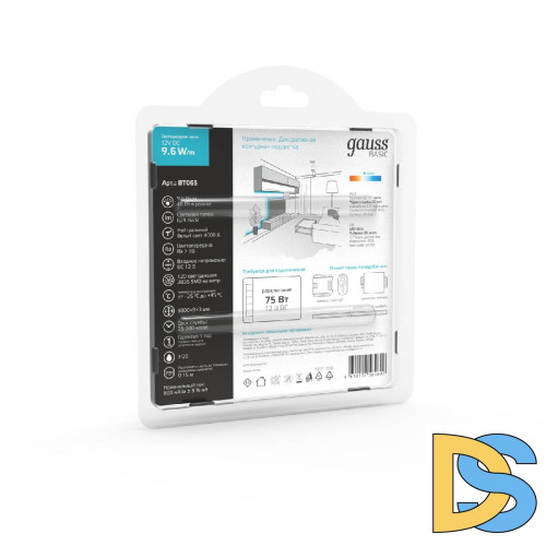 Светодиодная лента Gauss Basic 12В 2835 9,6Вт/м 4000K 5м IP20 BT065