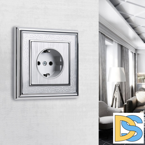 Розетка с заземлением Werkel cеребряный рифленый W1171009 4690389159701