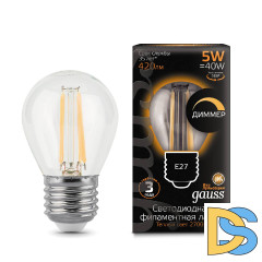 Лампа светодиодная диммируемая Gauss филаментная E27 5W 2700К прозрачная 105802105-D