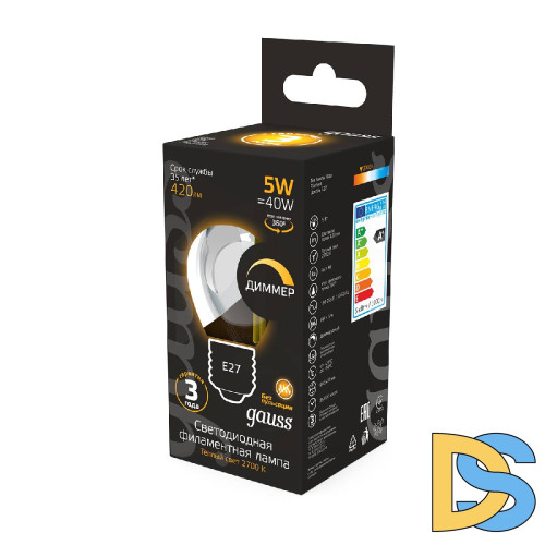 Лампа светодиодная диммируемая Gauss филаментная E27 5W 2700К прозрачная 105802105-D