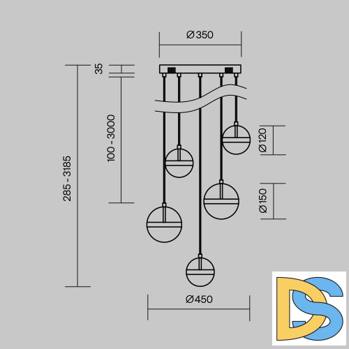 Каскадная люстра Maytoni Area MOD295PL-L60BBS3K