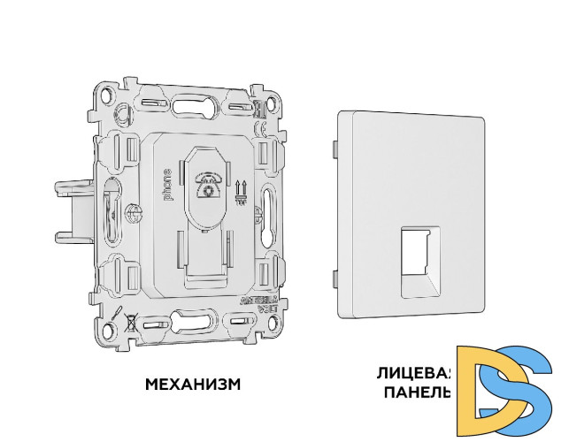 Комплект механизма телефонной розетки RJ-11(4P4C) со шторкой Ambrella Volt Alfa MA642030
