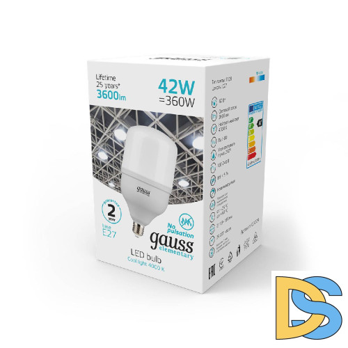 Лампа светодиодная Gauss E27 42W 4000K матовая 63224