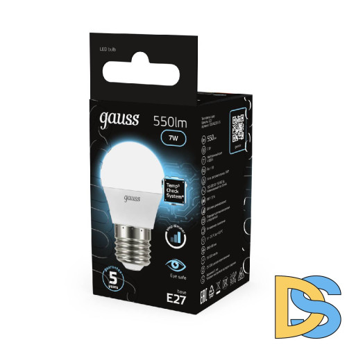 Лампа светодиодная диммируемая Gauss E27 7W 4100K матовая 105102207-S