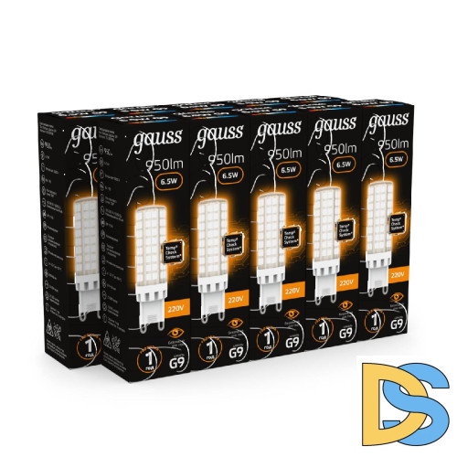 Лампа светодиодная Gauss G9 6,5W 3000К прозрачная 107309106