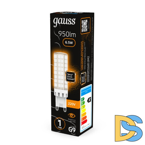 Лампа светодиодная Gauss G9 6,5W 3000К прозрачная 107309106