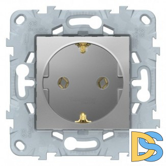 Розетка 1-ая электрическая, с заземлением, Алюминий(винтовой зажим), серия Unica New, Schneider Electric