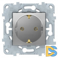 Розетка 1-ая электрическая, с заземлением, Алюминий(винтовой зажим), серия Unica New, Schneider Electric