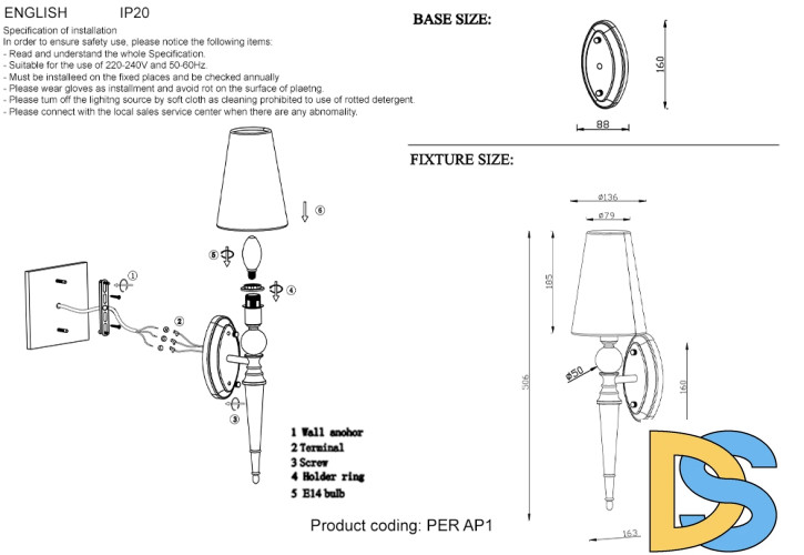 Бра Crystal Lux PER AP1 CHROME/SILVER