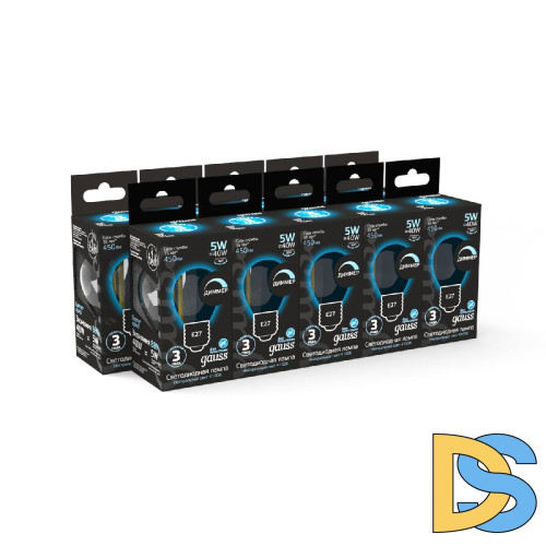 Лампа светодиодная диммируемая Gauss филаментная E27 5W 4100К прозрачная 105802205-D