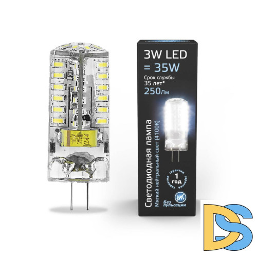 Лампа светодиодная Gauss G4 3W 4100K прозрачная 107707203
