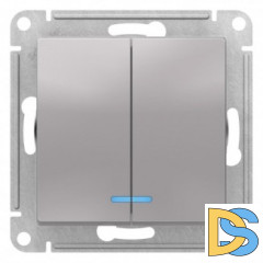 Выключатель 2-клавишный, с подсветкой, Алюминий, серия Atlas Design, Schneider Electric